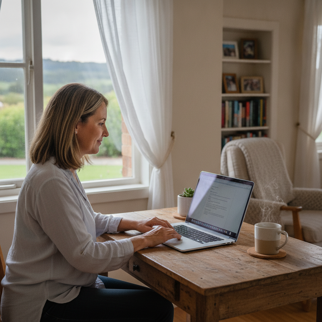 Professional computer clean-out in Blayney (2799) — a happy New South Wales resident at home with a spotless, fast, quiet machine