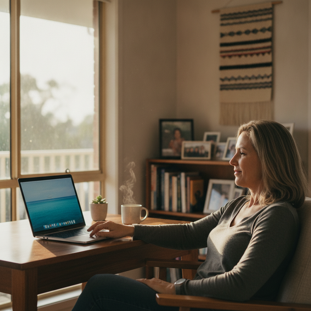 Professional computer clean-out in Bogangar (2488) — a happy New South Wales resident at home with a spotless, fast, quiet machine