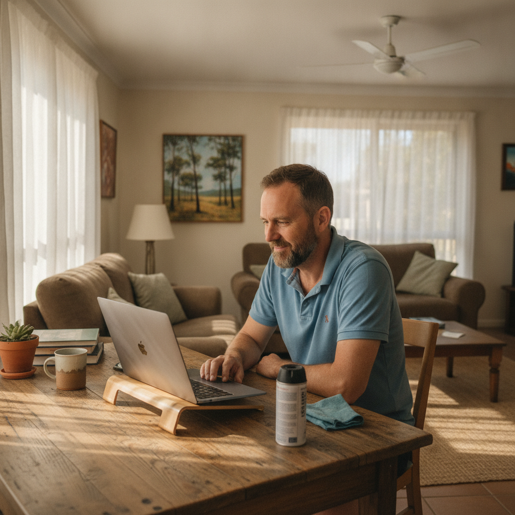 Professional computer clean-out in Bolwarra Heights (2320) — a happy New South Wales resident at home with a spotless, fast, quiet machine