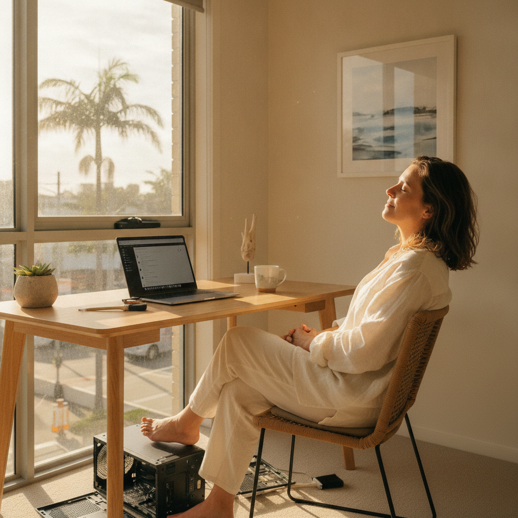 Computer cleaning in Bondi Junction Plaza (2022) — a local resident at home with a clean, fast, dust-free computer running cool and quiet