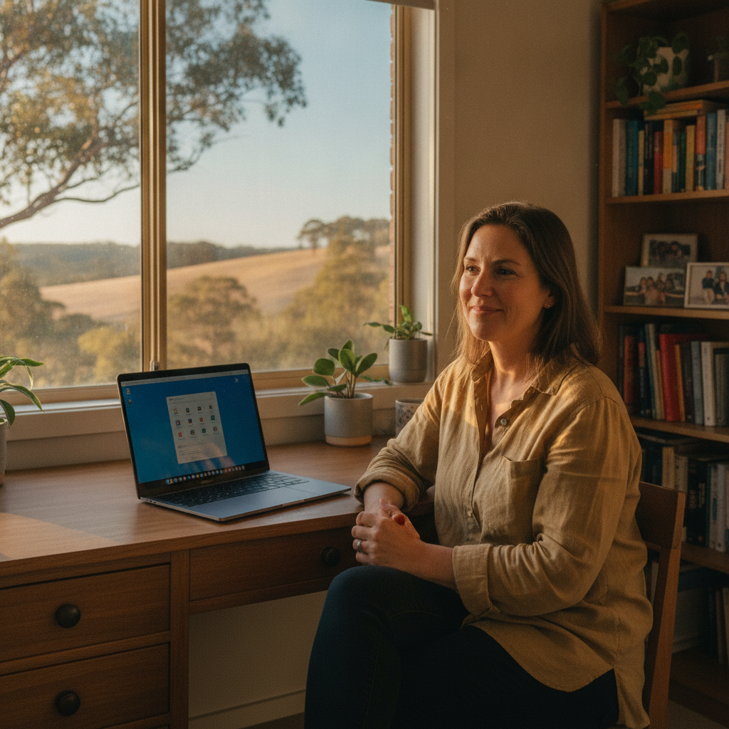 Professional computer clean-out in Boolambayte (2423) — a happy New South Wales resident at home with a spotless, fast, quiet machine