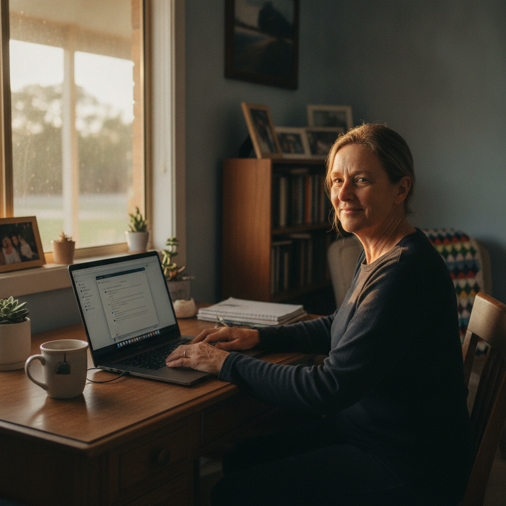 Professional computer clean-out in Boolcarroll (2388) — a happy New South Wales resident at home with a spotless, fast, quiet machine