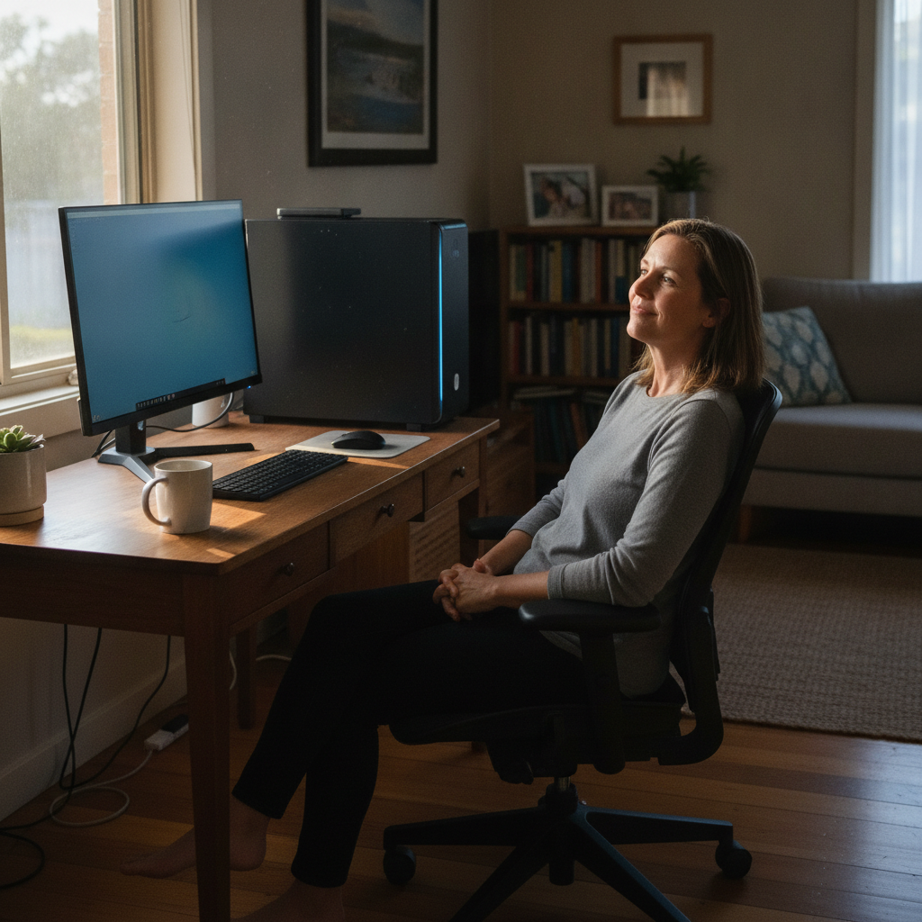 Professional computer clean-out in Boonal (2409) — a happy New South Wales resident at home with a spotless, fast, quiet machine