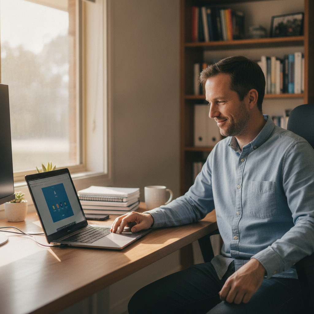 Professional computer clean-out in Borenore (2800) — a happy New South Wales resident at home with a spotless, fast, quiet machine