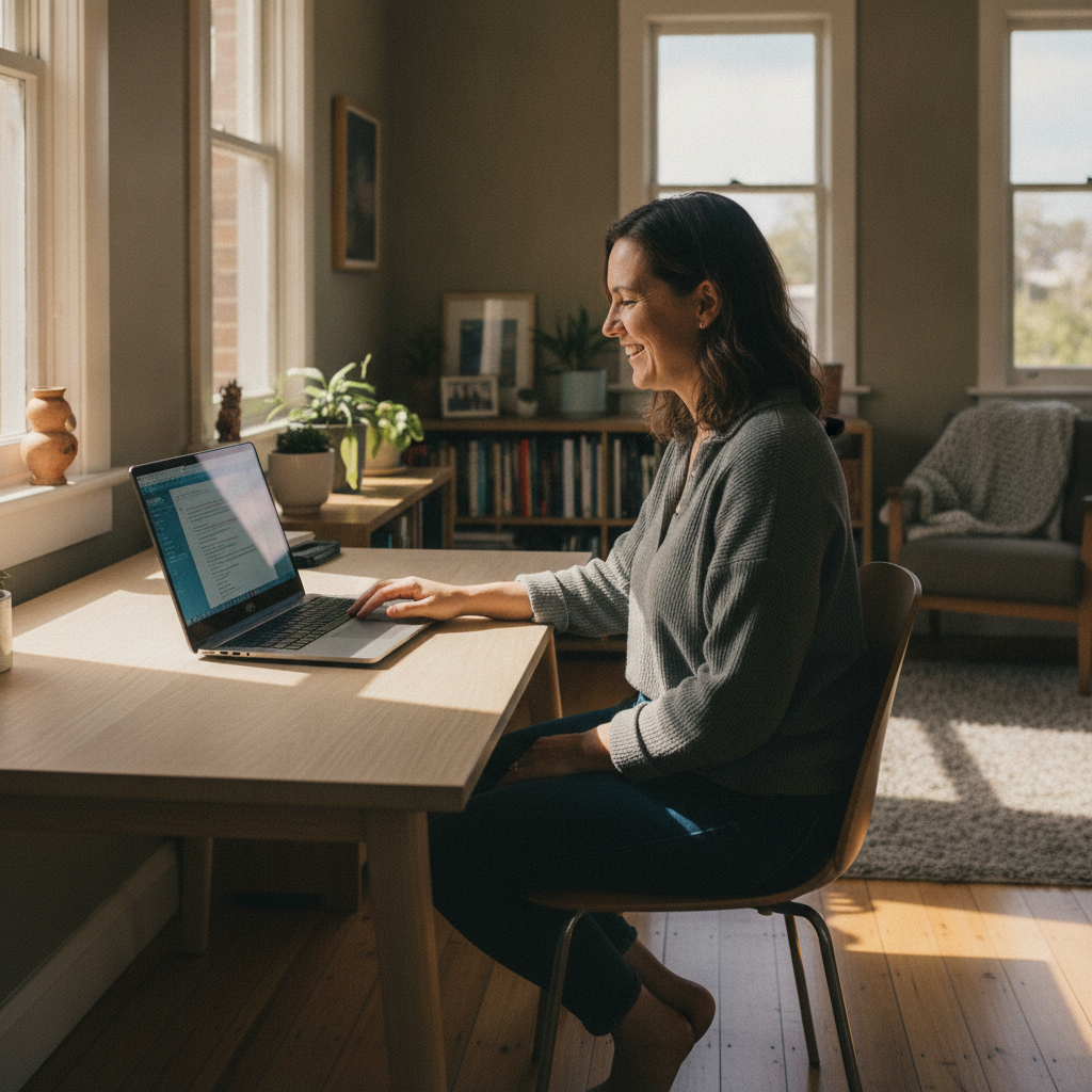 Professional computer clean-out in Bowden (5007) — a happy South Australia resident at home with a spotless, fast, quiet machine