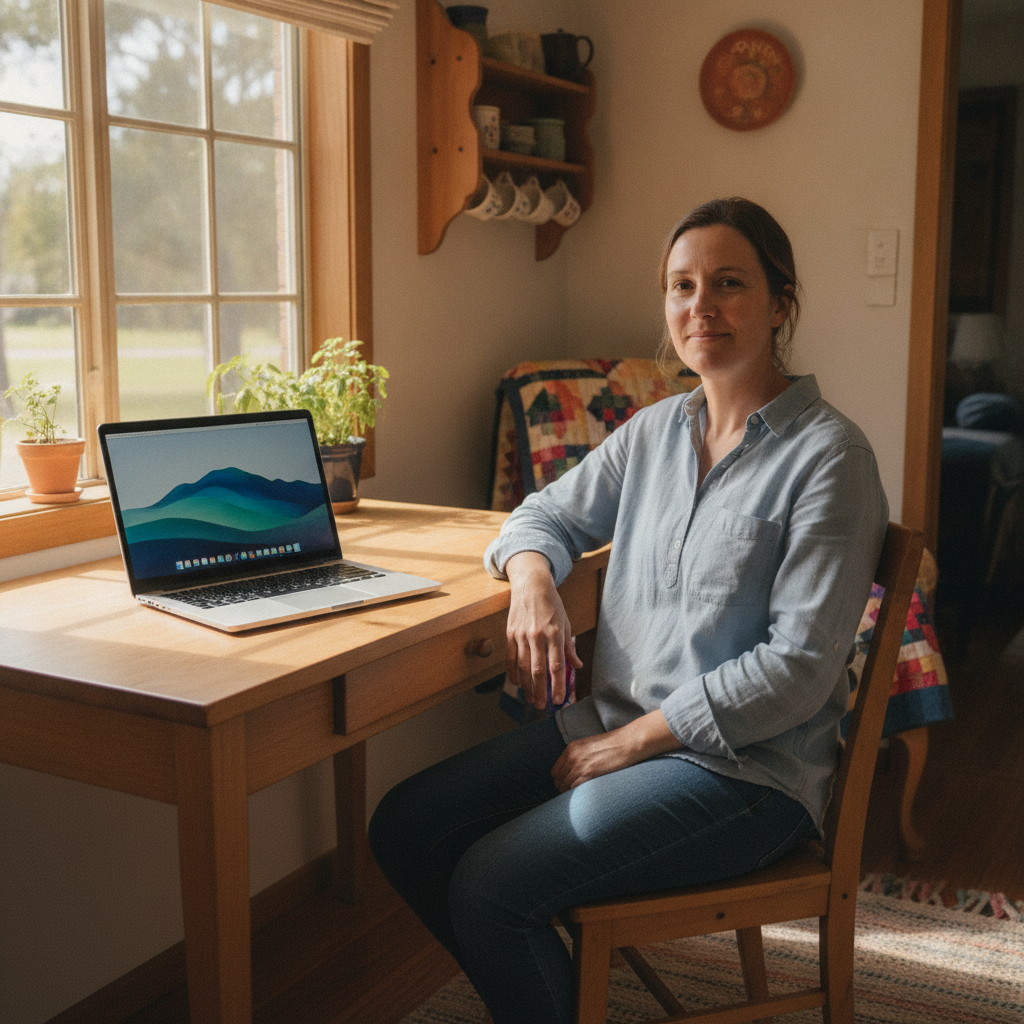 Professional computer clean-out in Bowmans Creek (2330) — a happy New South Wales resident at home with a spotless, fast, quiet machine