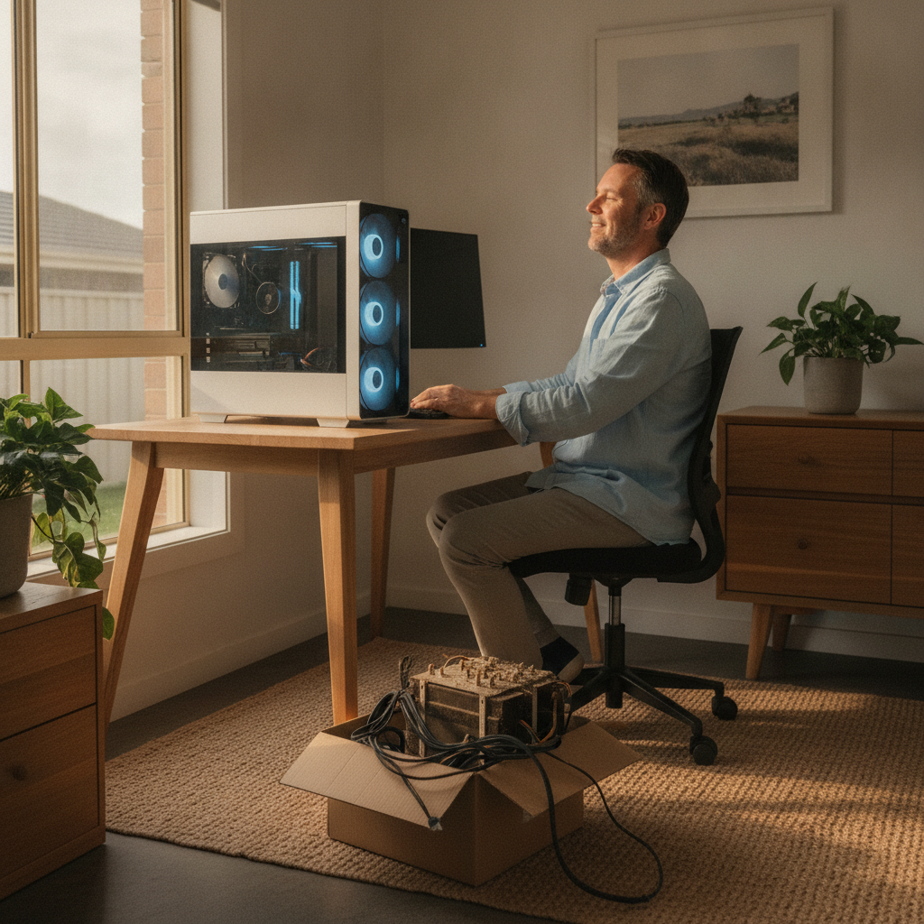 Professional computer clean-out in Bradbury (5153) — a happy South Australia resident at home with a spotless, fast, quiet machine