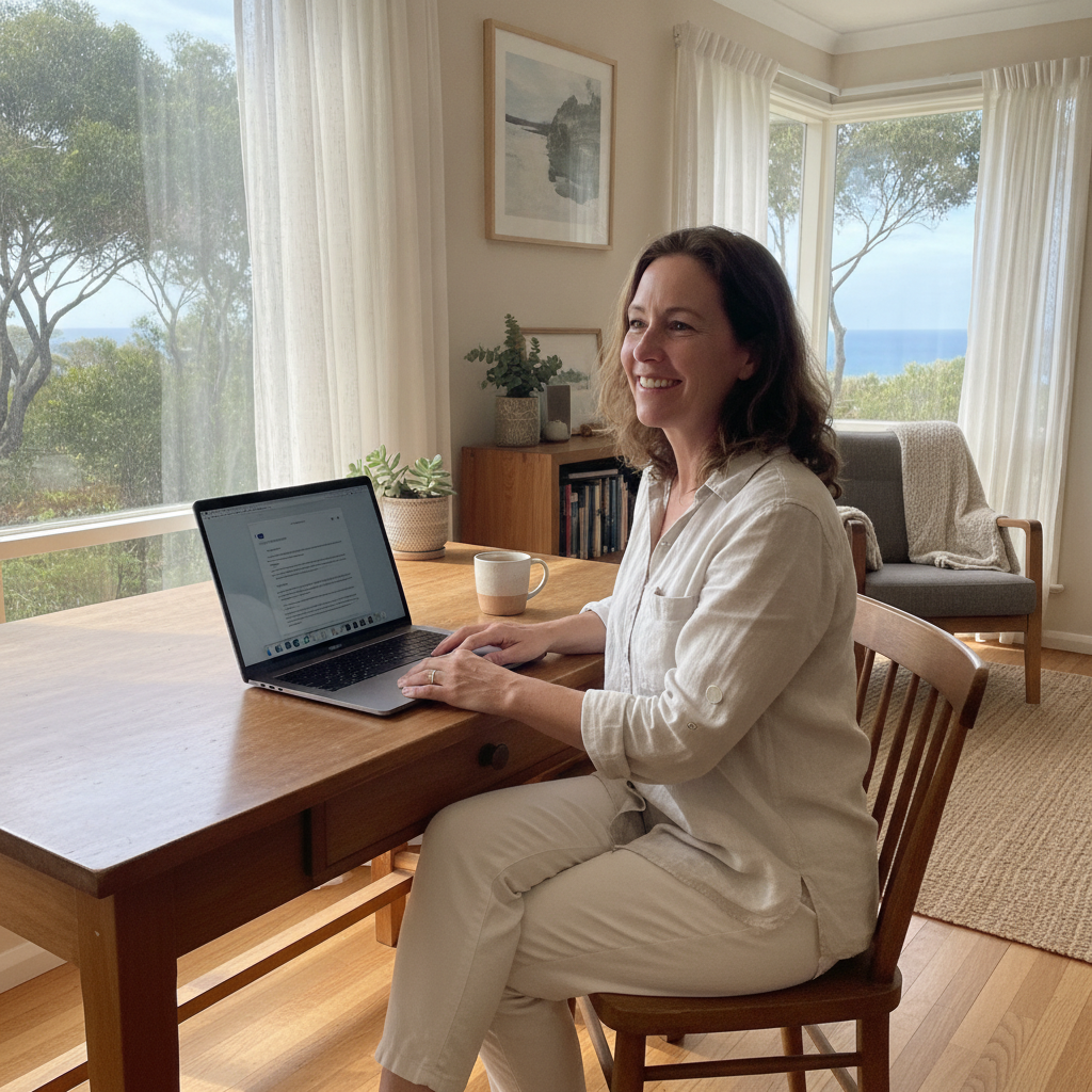 Professional computer clean-out in Bream Beach (2540) — a happy New South Wales resident at home with a spotless, fast, quiet machine