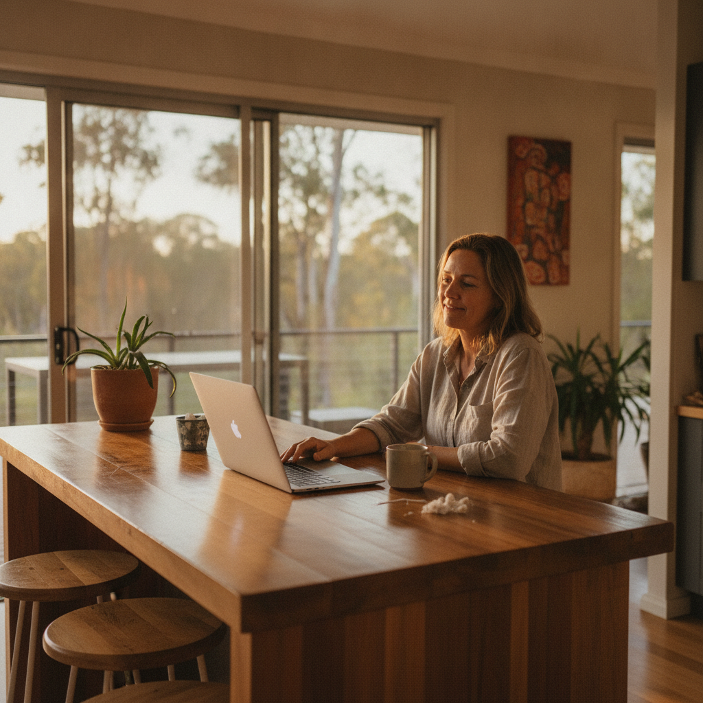 Professional computer clean-out in Brenda (2831) — a happy New South Wales resident at home with a spotless, fast, quiet machine