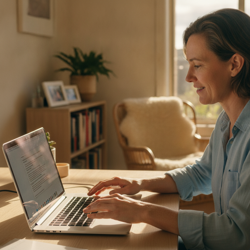 Professional computer clean-out in Brentwood (6153) — a happy Western Australia resident at home with a spotless, fast, quiet machine