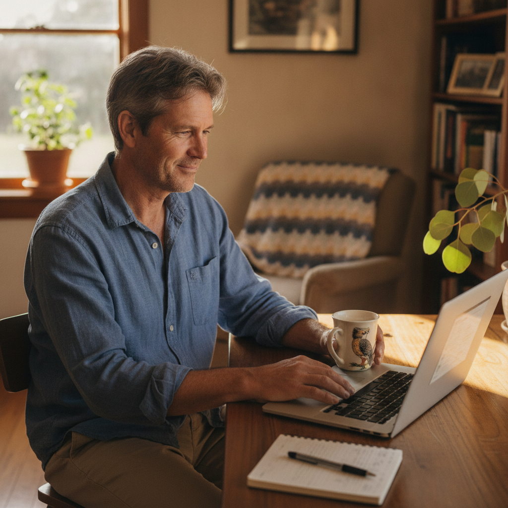 Professional computer clean-out in Bribbaree (2594) — a happy New South Wales resident at home with a spotless, fast, quiet machine