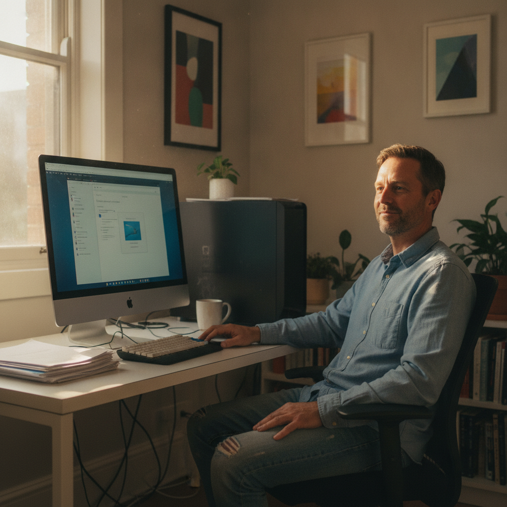 Professional computer clean-out in Broadway (2581) — a happy New South Wales resident at home with a spotless, fast, quiet machine