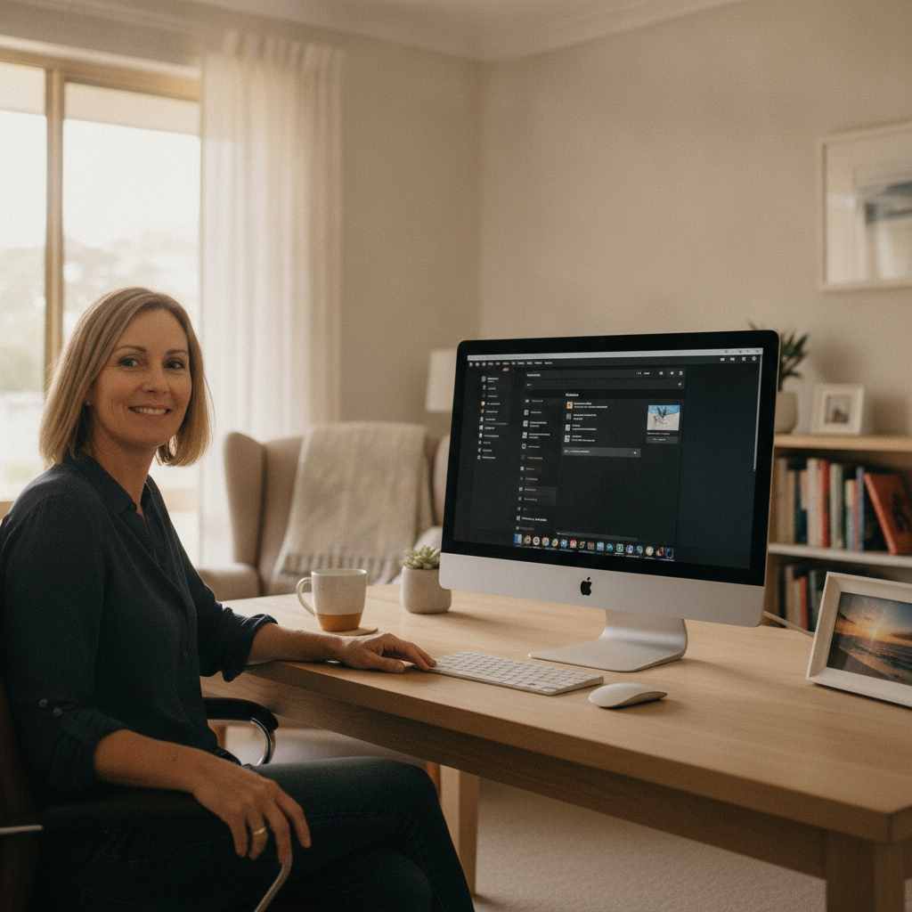 Professional computer clean-out in Brolgan (2870) — a happy New South Wales resident at home with a spotless, fast, quiet machine