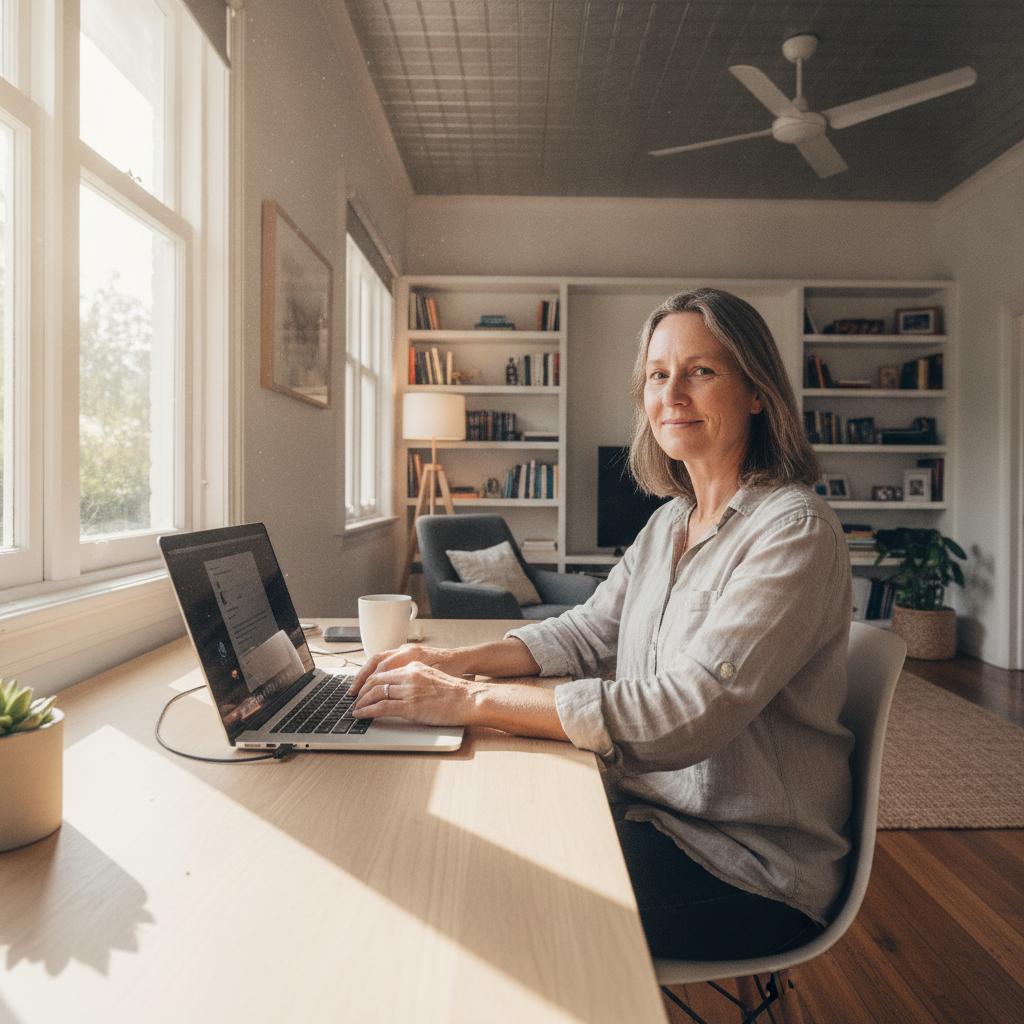 Computer cleaning in Brookfield (4069) — a local resident at home with a clean, fast, dust-free computer running cool and quiet