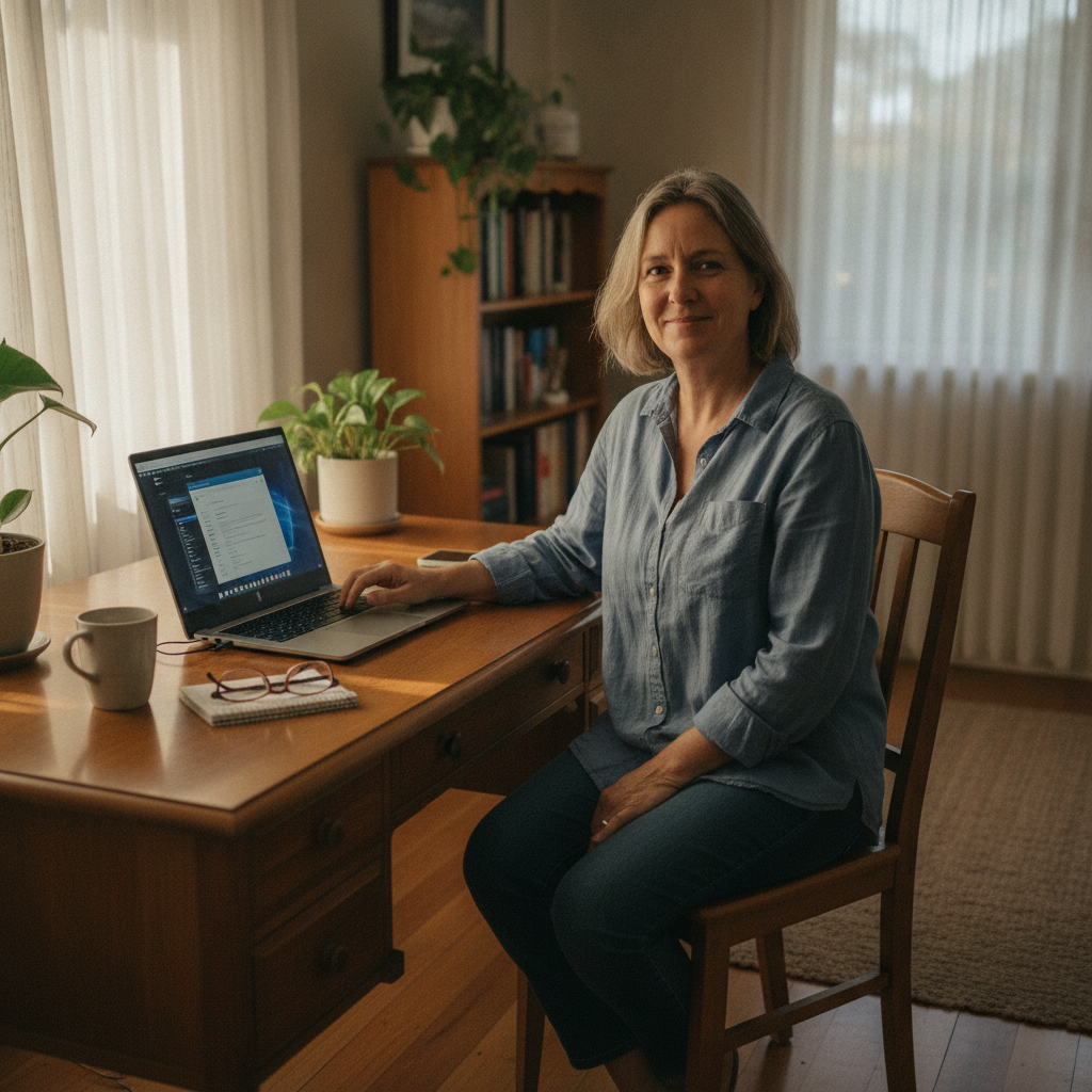 Professional computer clean-out in Brooklana (2450) — a happy New South Wales resident at home with a spotless, fast, quiet machine