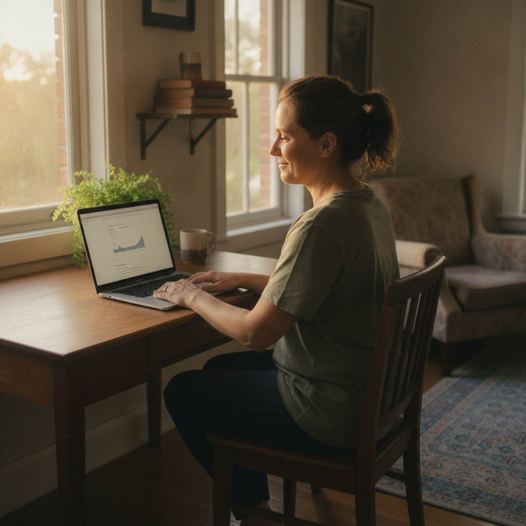 Professional computer clean-out in Brooklands (2583) — a happy New South Wales resident at home with a spotless, fast, quiet machine