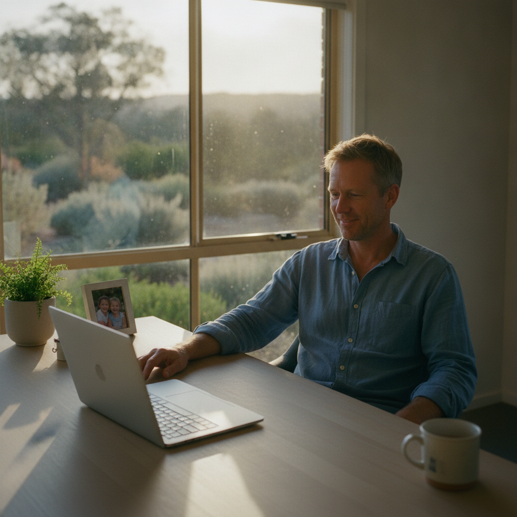 Professional computer clean-out in Bryans Gap (2372) — a happy New South Wales resident at home with a spotless, fast, quiet machine