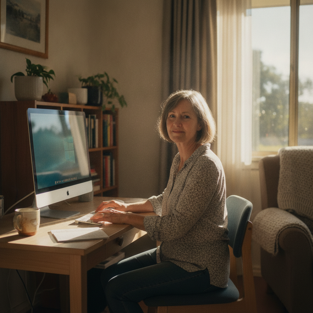 Professional computer clean-out in Buangla (2540) — a happy New South Wales resident at home with a spotless, fast, quiet machine