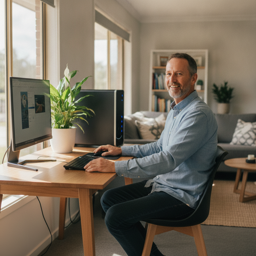 Professional computer clean-out in Buckenderra (2630) — a happy New South Wales resident at home with a spotless, fast, quiet machine