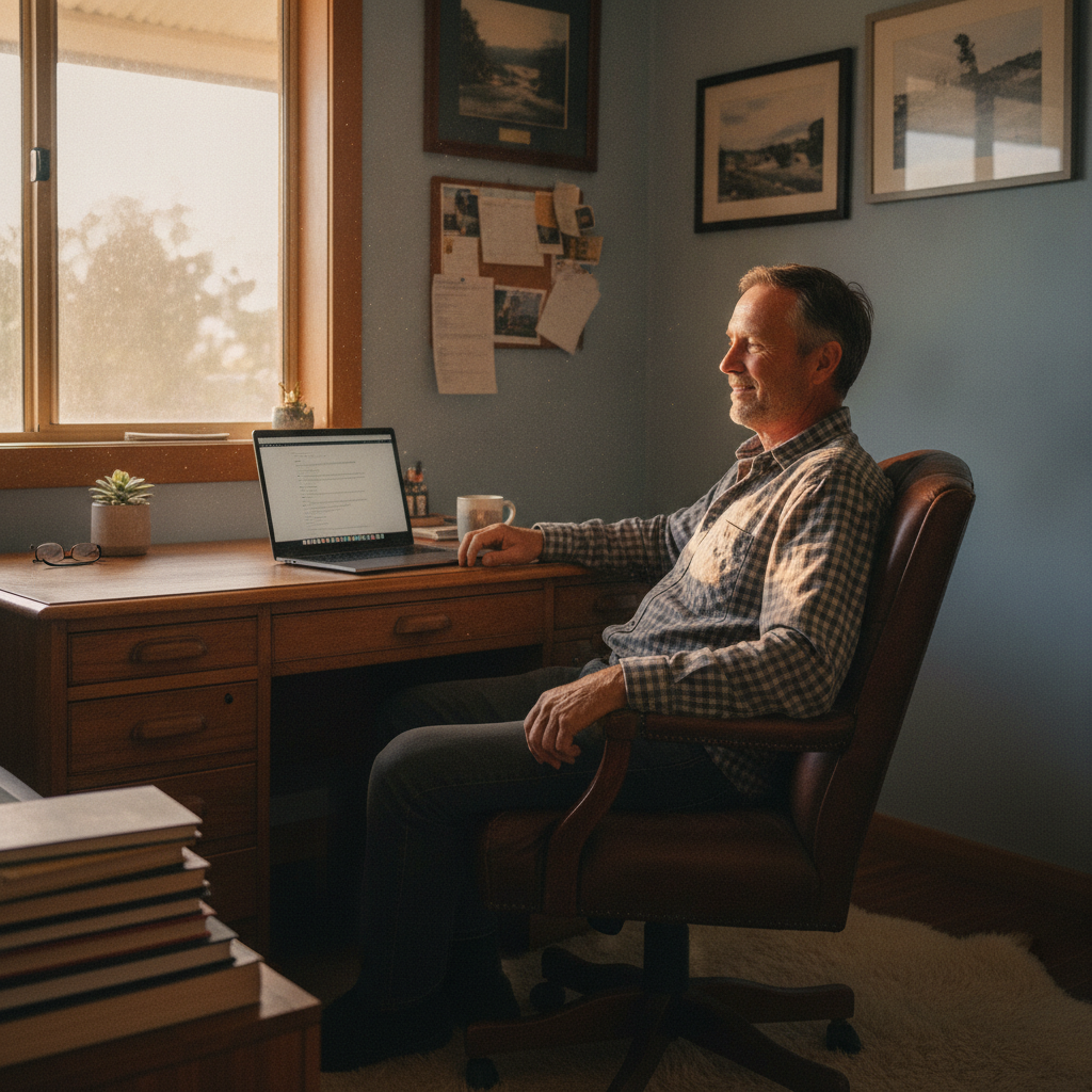 Professional computer clean-out in Bullagreen (2831) — a happy New South Wales resident at home with a spotless, fast, quiet machine