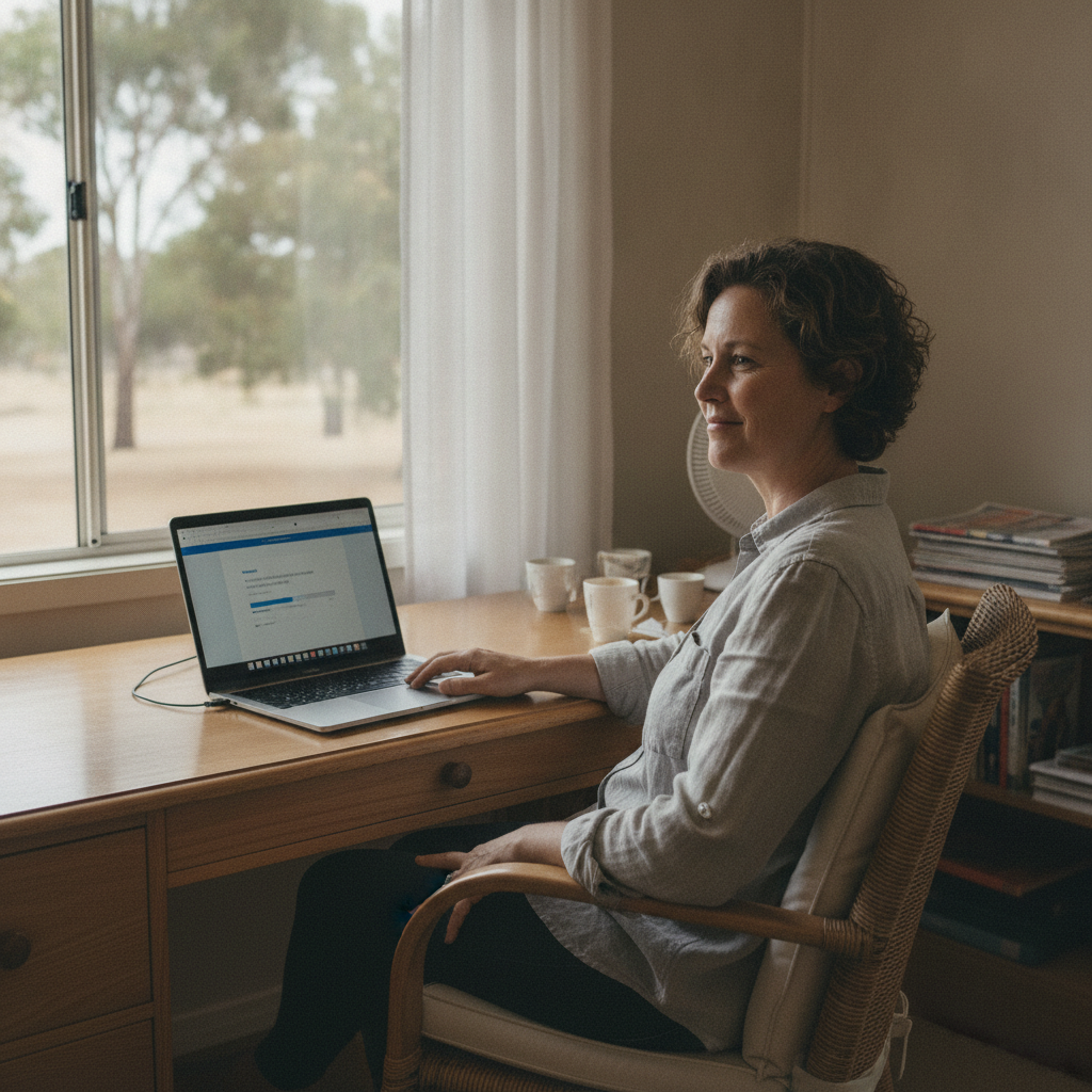 Professional computer clean-out in Bundook (2422) — a happy New South Wales resident at home with a spotless, fast, quiet machine