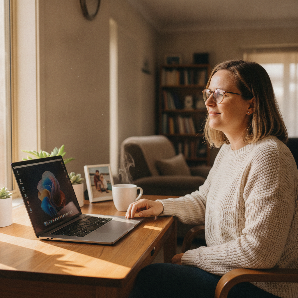 Professional computer clean-out in Bungaba (2852) — a happy New South Wales resident at home with a spotless, fast, quiet machine