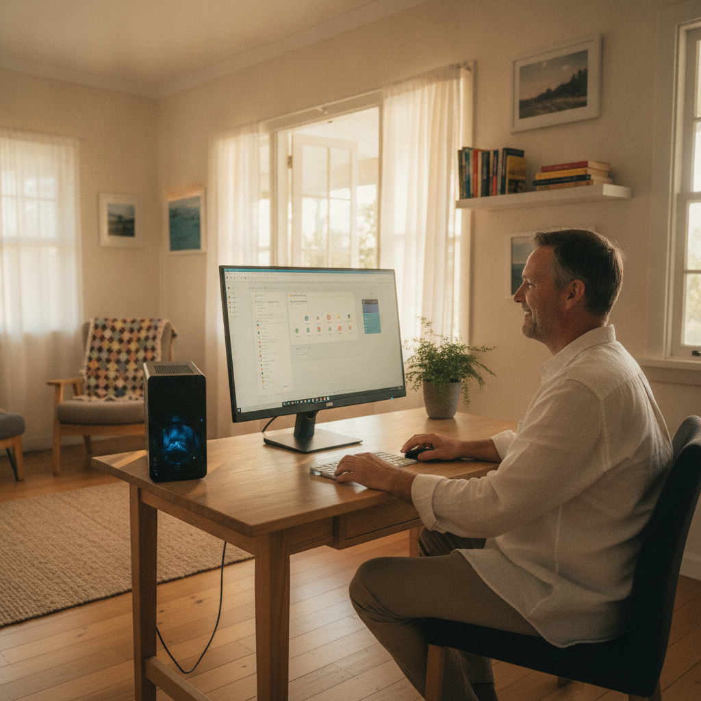 Computer cleaning in Bungundarra (4703) — a local resident at home with a clean, fast, dust-free computer running cool and quiet