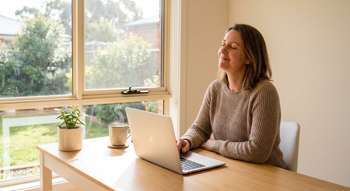 Professional computer clean-out in Bunyip (3815) — a happy Victoria resident at home with a spotless, fast, quiet machine