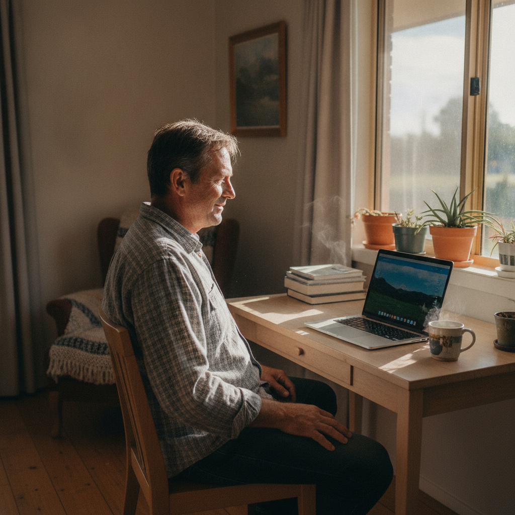 Professional computer clean-out in Burcher (2671) — a happy New South Wales resident at home with a spotless, fast, quiet machine