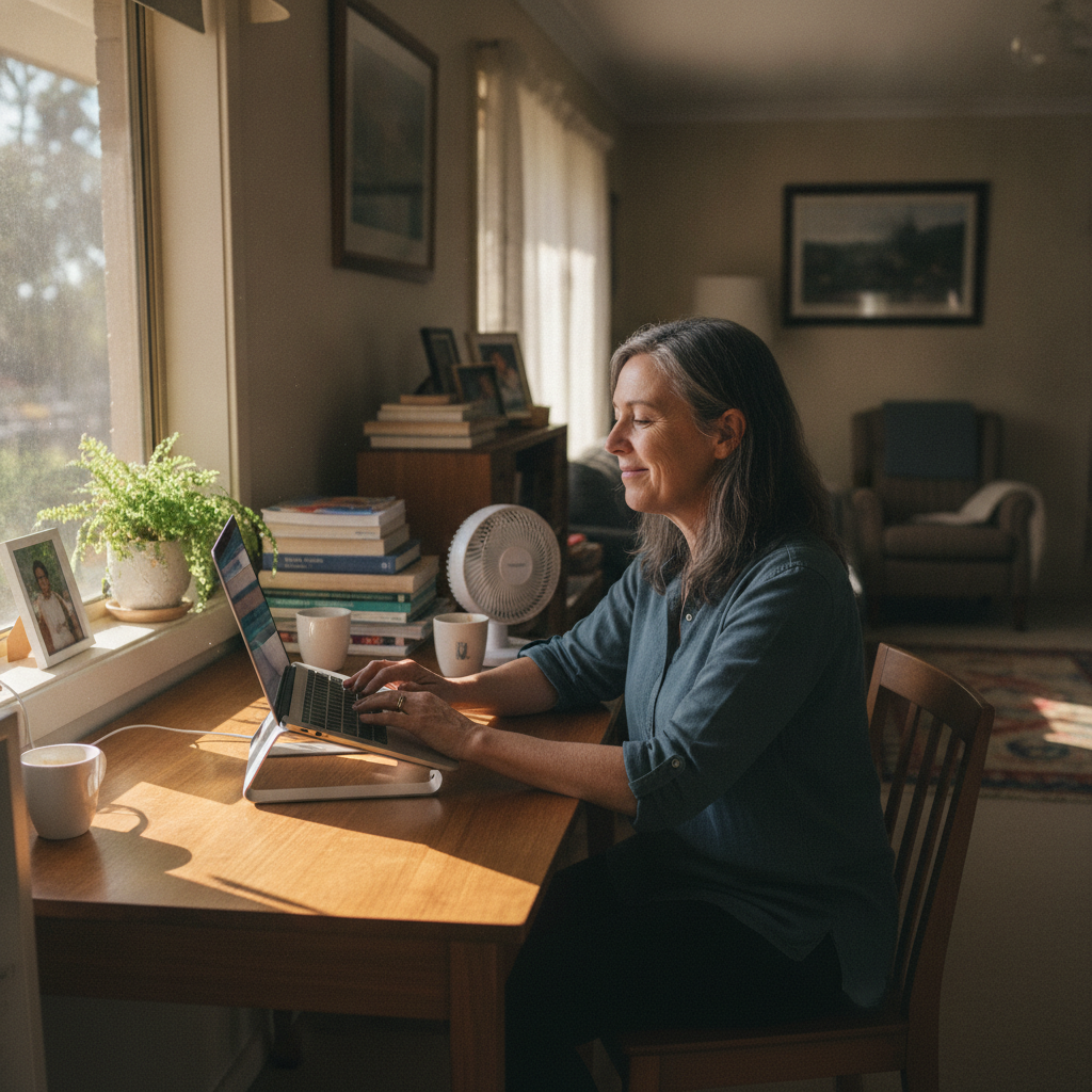 Professional computer clean-out in Burrangong (2594) — a happy New South Wales resident at home with a spotless, fast, quiet machine