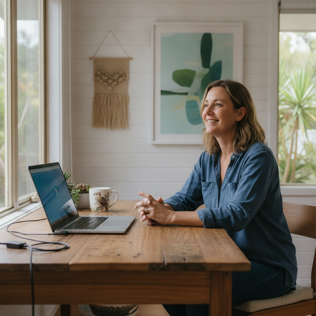 Professional computer clean-out in Cabarita (2137) — a happy New South Wales resident at home with a spotless, fast, quiet machine