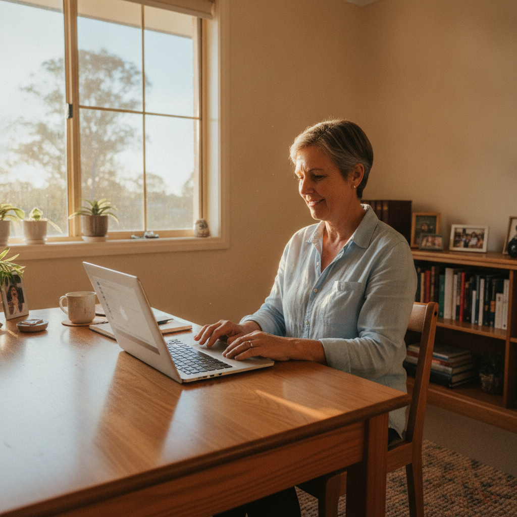 Professional computer clean-out in Caboolture (4510) — a happy Queensland resident at home with a spotless, fast, quiet machine
