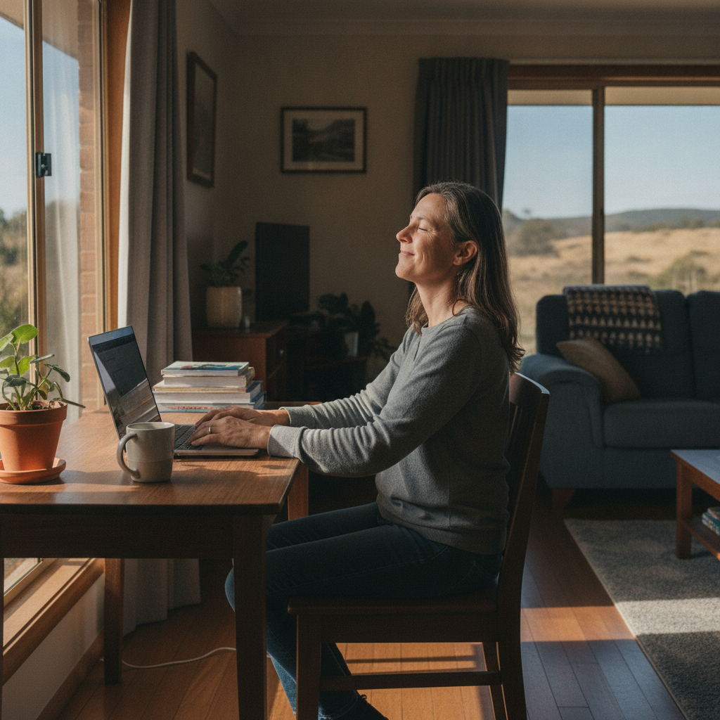 Professional computer clean-out in Caerleon (2850) — a happy New South Wales resident at home with a spotless, fast, quiet machine