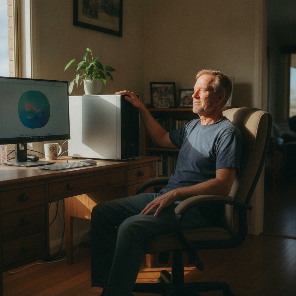 Professional computer clean-out in Califat (2729) — a happy New South Wales resident at home with a spotless, fast, quiet machine
