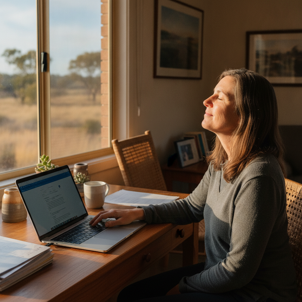 Professional computer clean-out in Calwalla (2577) — a happy New South Wales resident at home with a spotless, fast, quiet machine