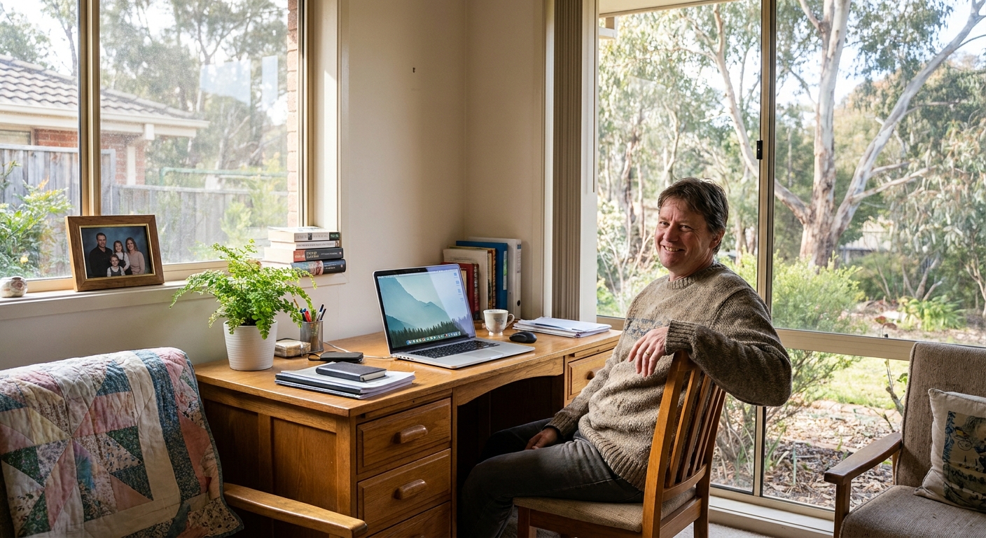 Professional computer clean-out in Calwell (2905) — a happy the ACT resident at home with a spotless, fast, quiet machine