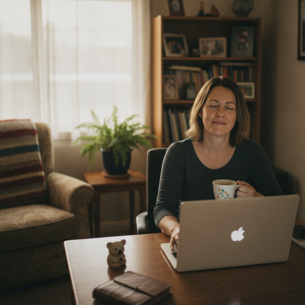 Professional computer clean-out in Campbelltown (2560) — a happy New South Wales resident at home with a spotless, fast, quiet machine
