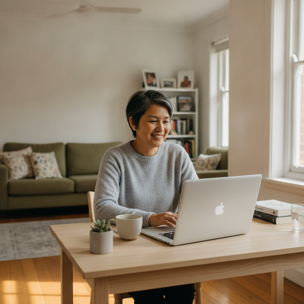 Professional computer clean-out in Campsie (2194) — a happy New South Wales resident at home with a spotless, fast, quiet machine