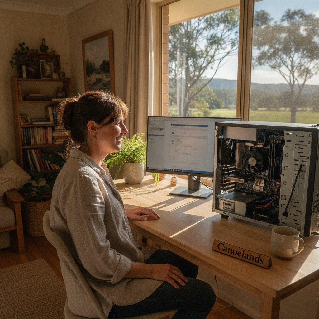 Professional computer clean-out in Canoelands (2157) — a happy New South Wales resident at home with a spotless, fast, quiet machine