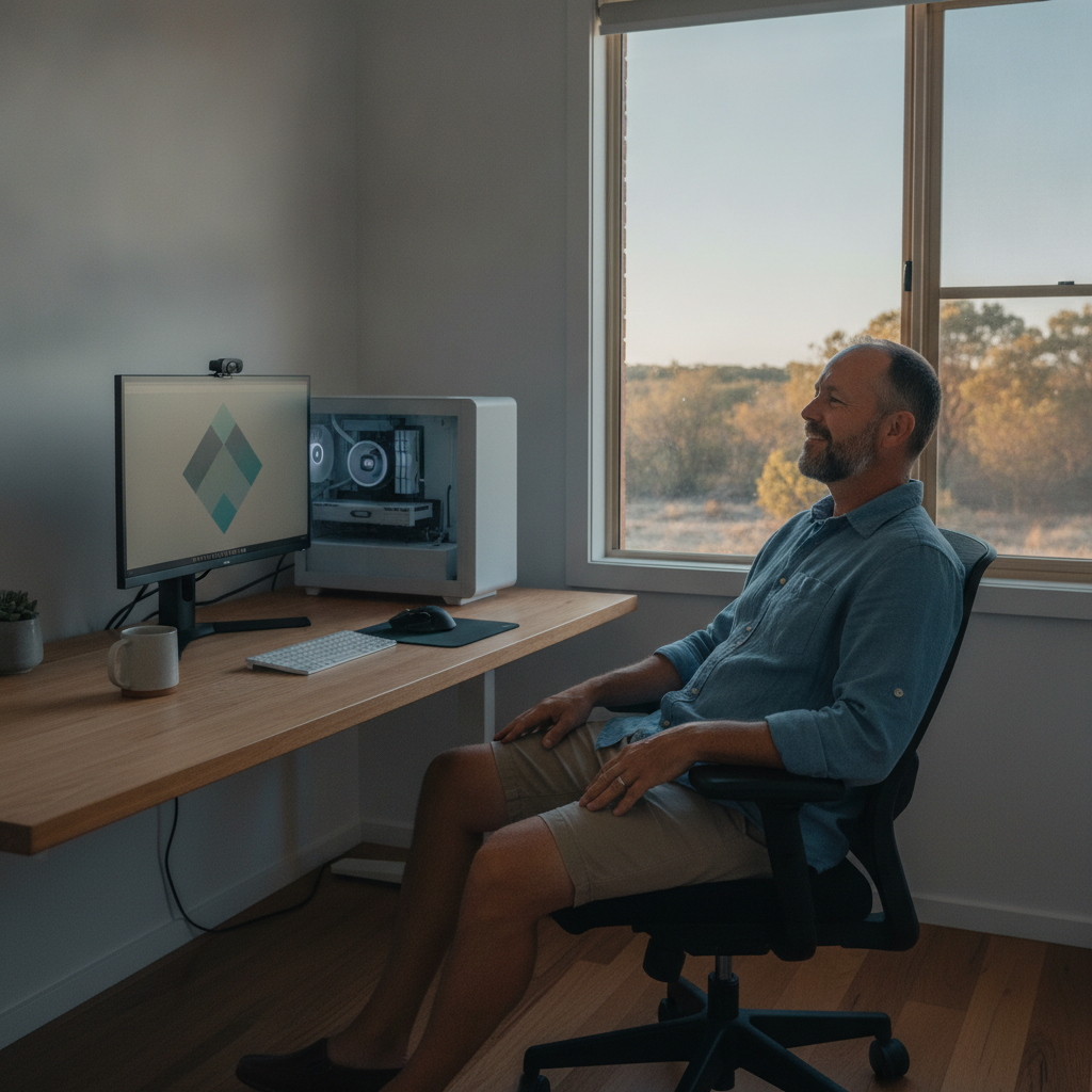 Professional computer clean-out in Caraban (6041) — a happy Western Australia resident at home with a spotless, fast, quiet machine