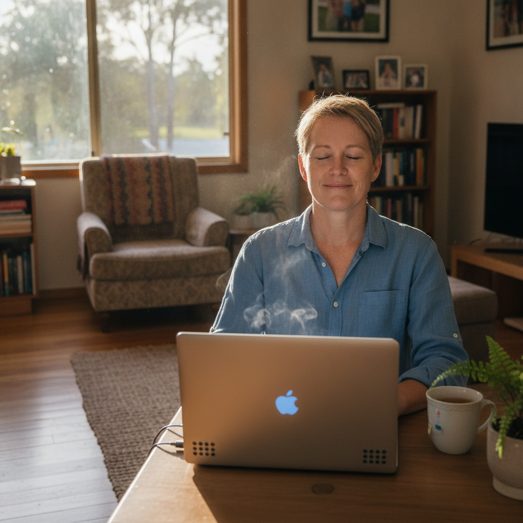 Professional computer clean-out in Carbrook (4130) — a happy Queensland resident at home with a spotless, fast, quiet machine