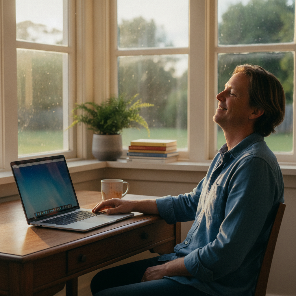 Professional computer clean-out in Carcoar (2791) — a happy New South Wales resident at home with a spotless, fast, quiet machine