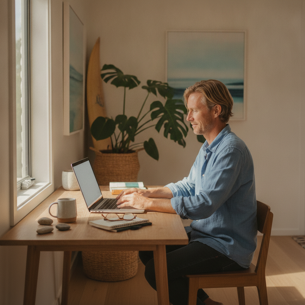 Professional computer clean-out in Careel Bay (2107) — a happy New South Wales resident at home with a spotless, fast, quiet machine