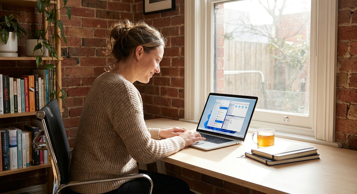 Computer cleaning in Carlton (3053) — a local resident at home with a clean, fast, dust-free computer running cool and quiet