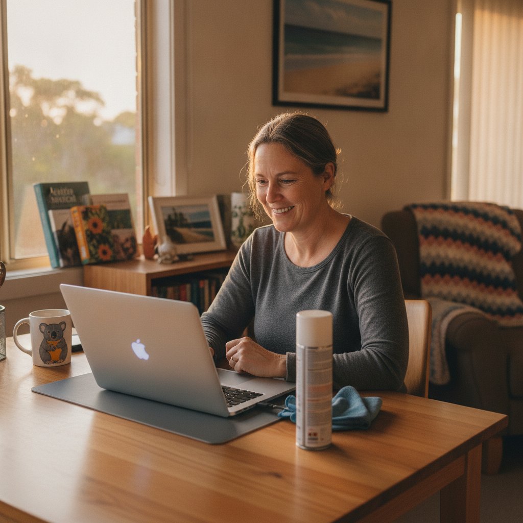 Professional computer clean-out in Carrs Island (2460) — a happy New South Wales resident at home with a spotless, fast, quiet machine