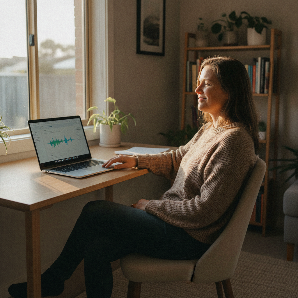 Professional computer clean-out in Castle Creek (3691) — a happy Victoria resident at home with a spotless, fast, quiet machine