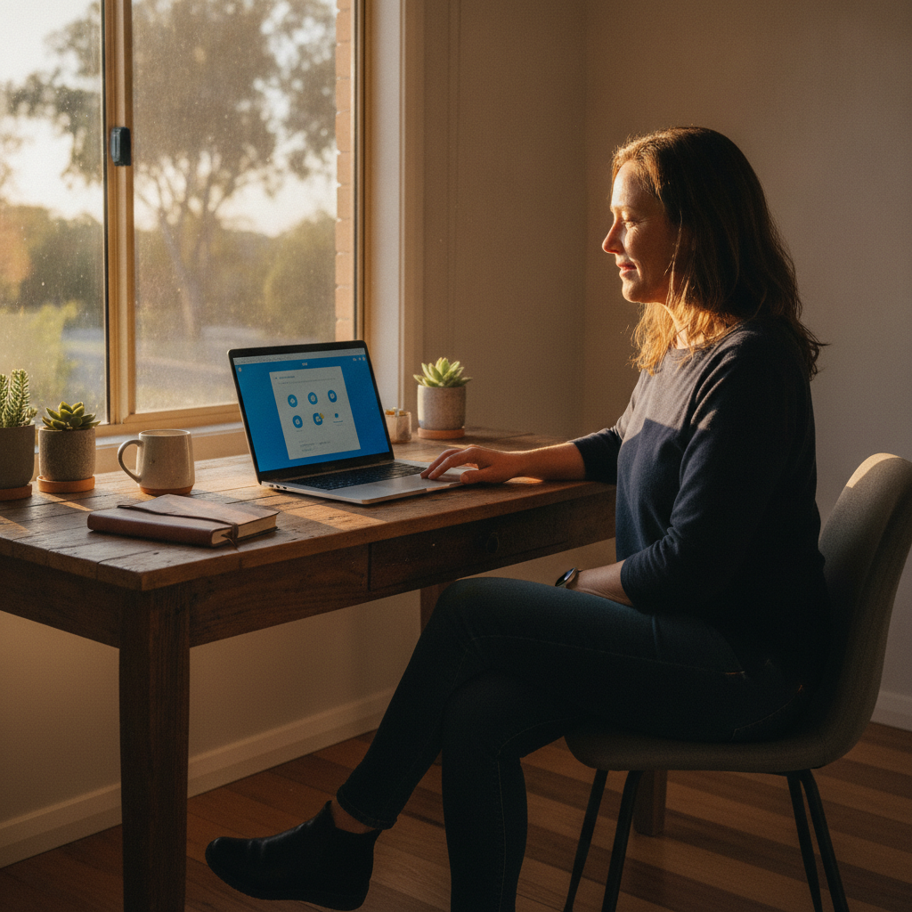 Professional computer clean-out in Caversham (6055) — a happy Western Australia resident at home with a spotless, fast, quiet machine