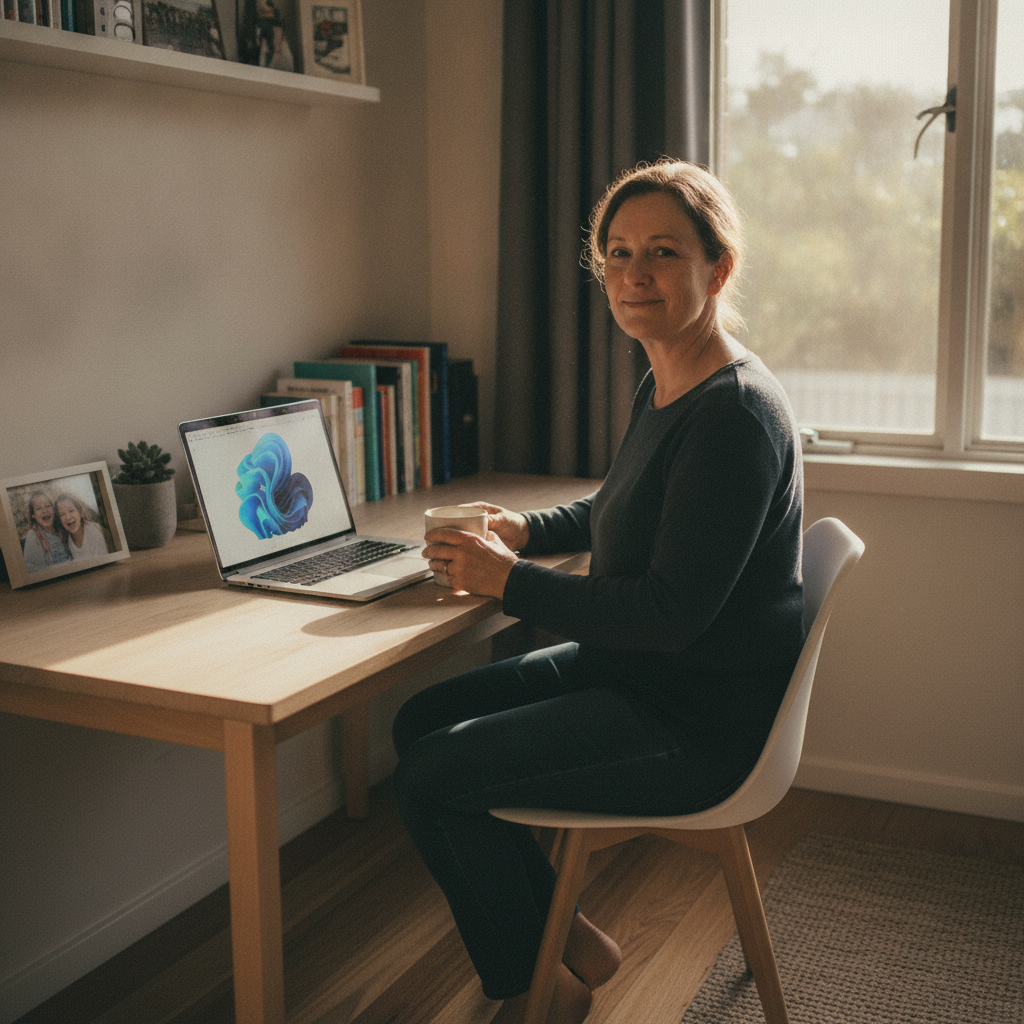 Professional computer clean-out in Cedar Party (2429) — a happy New South Wales resident at home with a spotless, fast, quiet machine