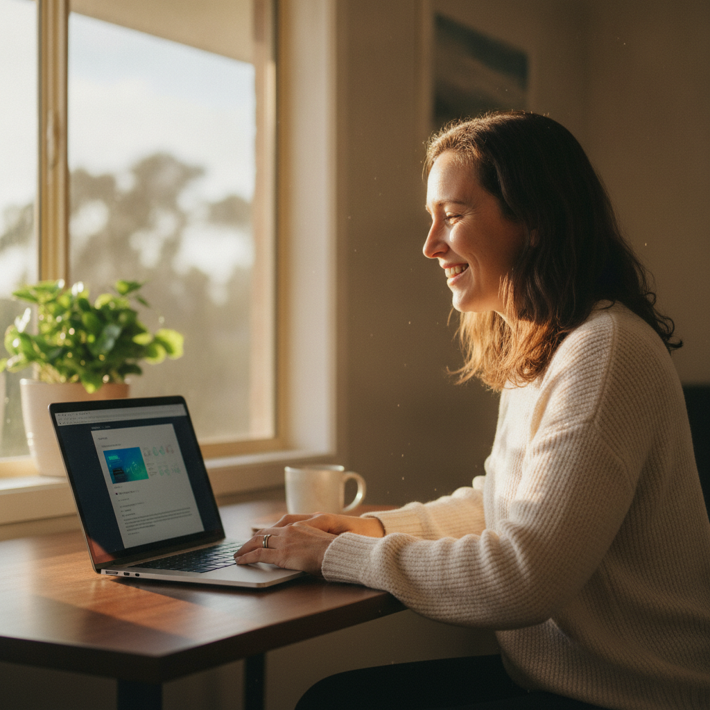 Professional computer clean-out in Cells River (2324) — a happy New South Wales resident at home with a spotless, fast, quiet machine