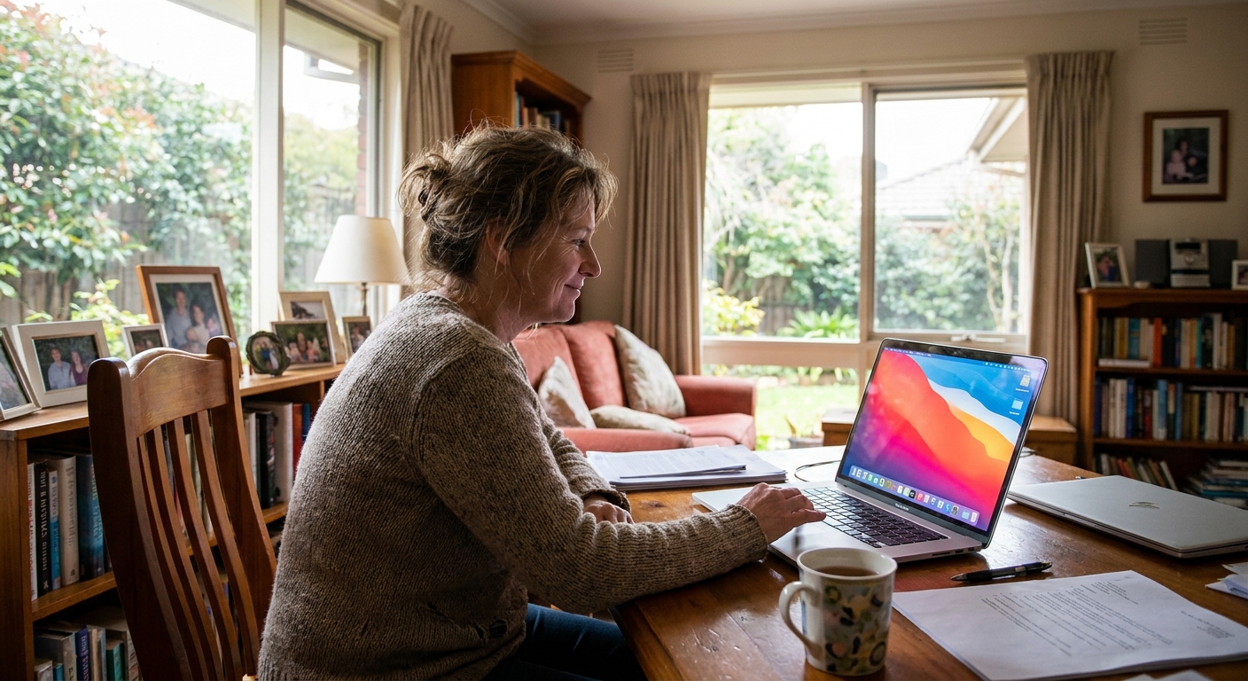 Professional computer clean-out in Chadstone Centre (3148) — a happy Victoria resident at home with a spotless, fast, quiet machine